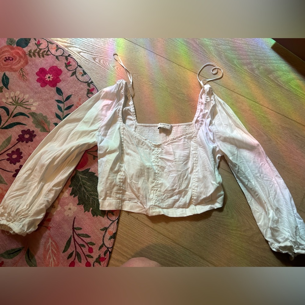 Babaton Cream Long-Sleeve Cropped Peasant Top